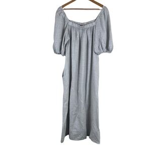 Meo Meli‎ 100% Linen Midi Dress Gray/Blue Pockets Coastal Luxury Bump Friendly